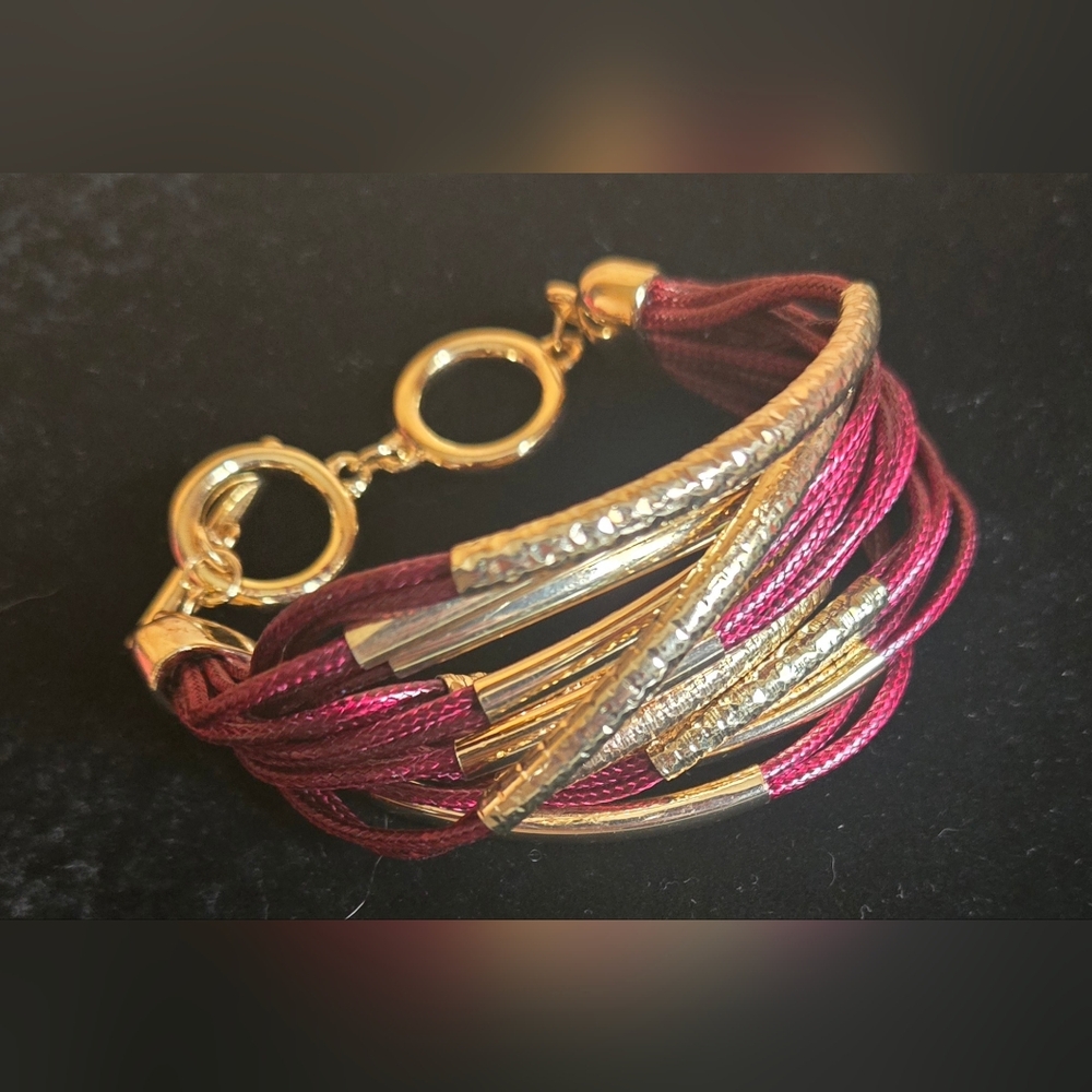Multi Strand Bracelet w/Metal Accent Tubes Vintage